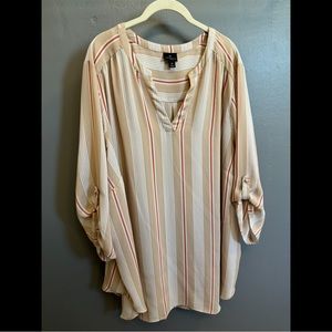 Worthington Women’s 4X Orange and White Striped Popover Blouse
